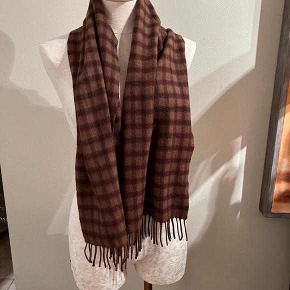 Vintage Saks Fifth Avenue Brown Plaid Cashmere Scarf